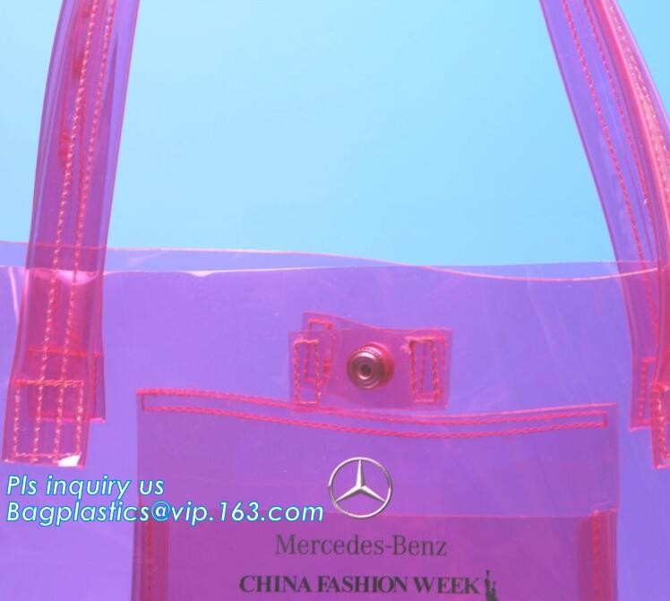customized handle logo clear pvc bag with zipper china manufacturer, environmental friendly clear pvc plastic handle bag
