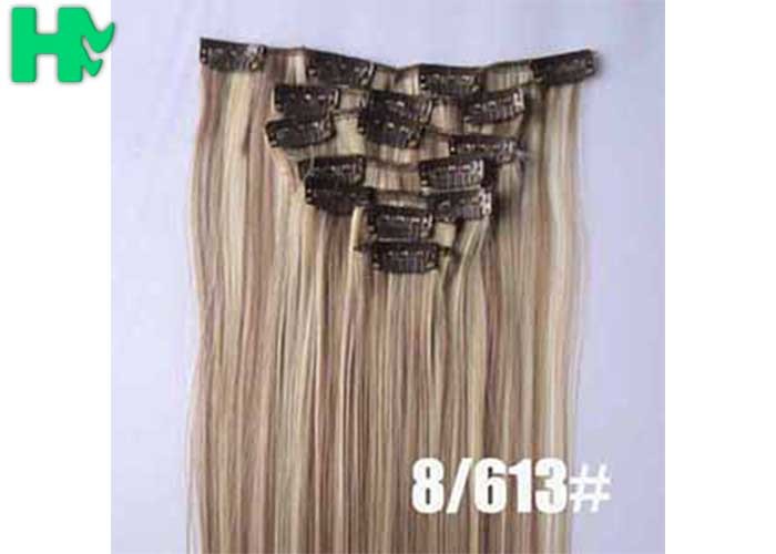 Colored Clip In Synthetic Hair Extensions Fake Hair Wigs For White Women