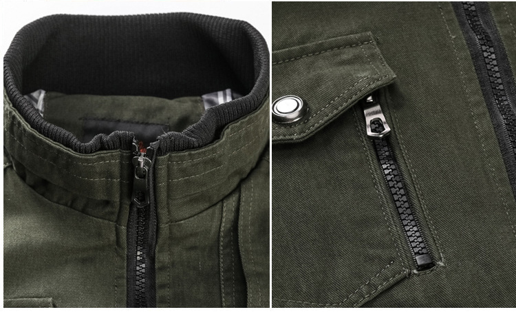Windcheater Giacca Cotton Thin Fall Top Abrigos Hombre Utility Long Sleeve Oversize Solid Color Jacket with Zipper