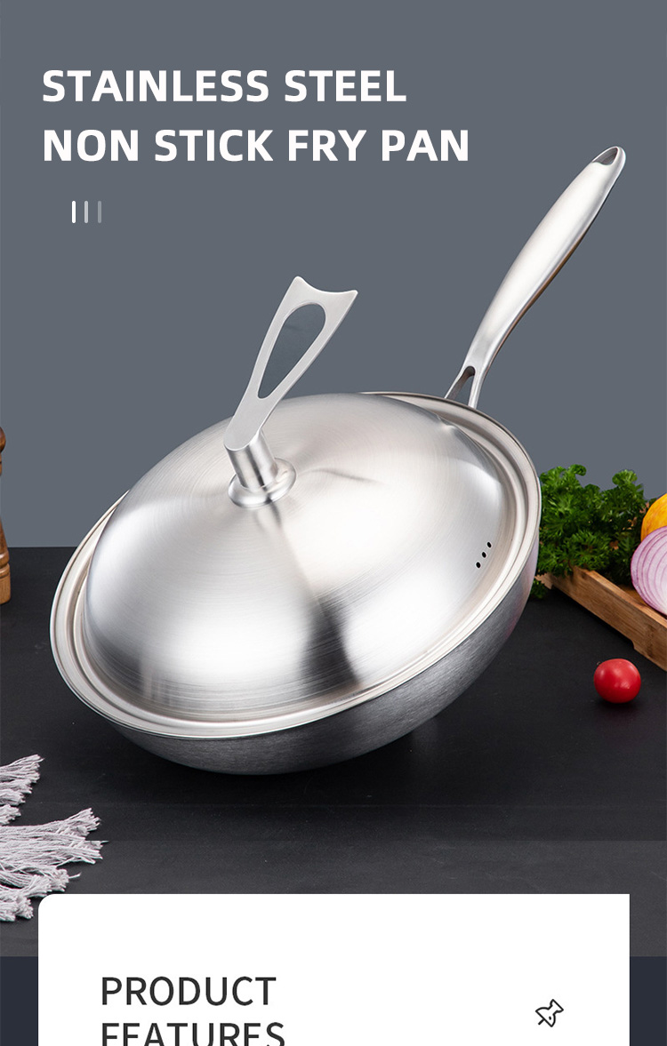 High Capacity Stovetop Frying Pan Kitchen Non Stick Stainless Steel