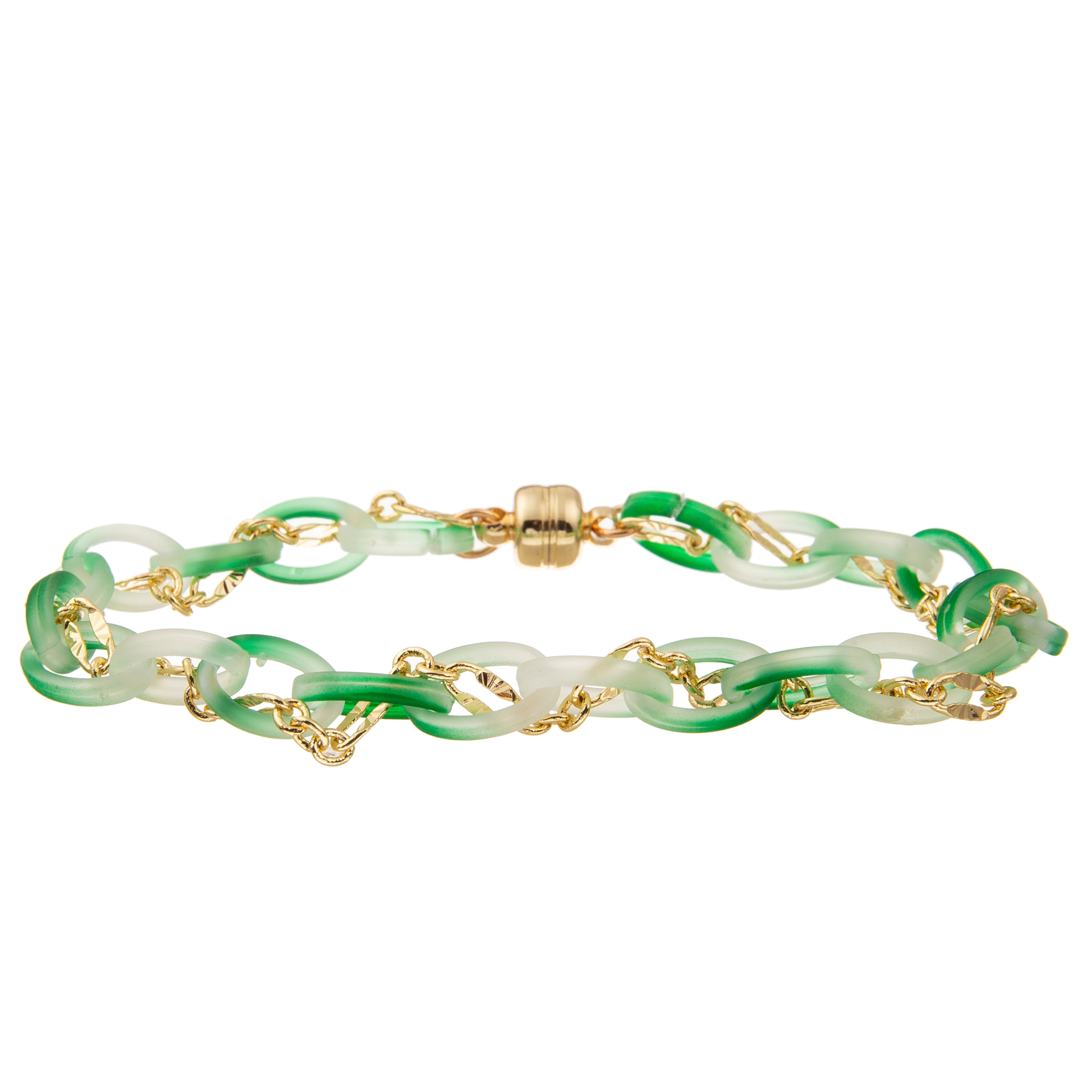 Gold Plated Handmade Beads Chain Link Bracelets With Round Faceted Crystal