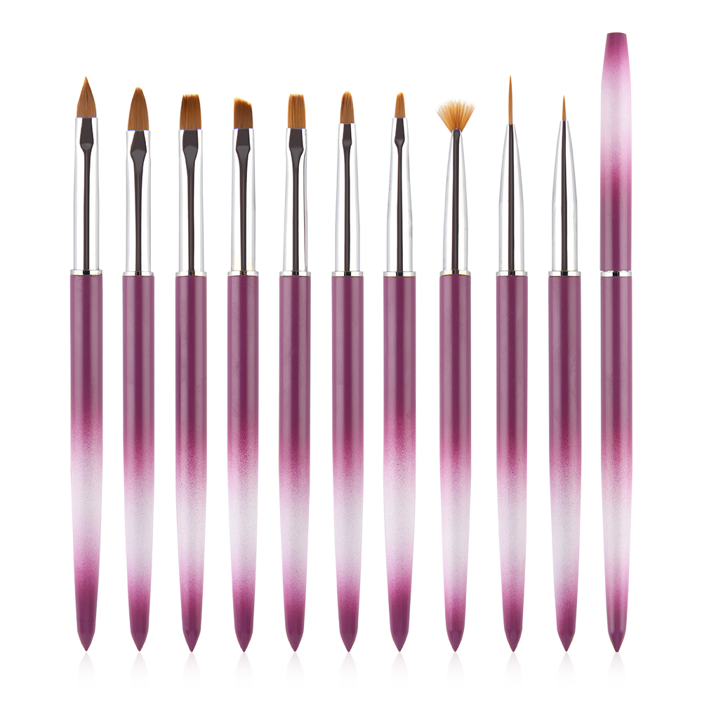Salon Art Metal Handle Nail Brush 10pcs Set Nylon Hair 3D Acrylic Brush