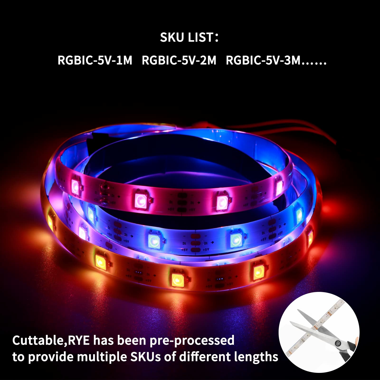 3- 5V USB LED Strip Light 4Pcs x 1.64ft/0.5m with Bluetooth Control and Music Sync