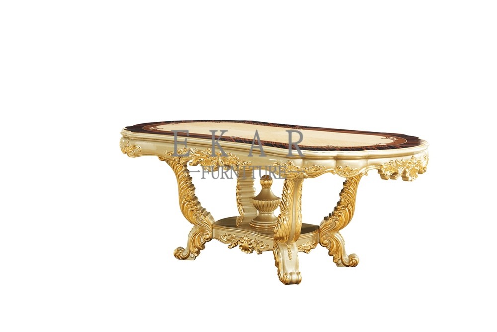 Classic Wooden Carved Oval 6 Seater Luxury Dining Table LF-1086