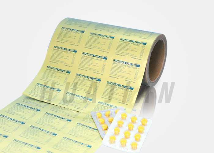 Gold colored aluminum foil blister packs for tablets use with PVC or Cold forming foil blister