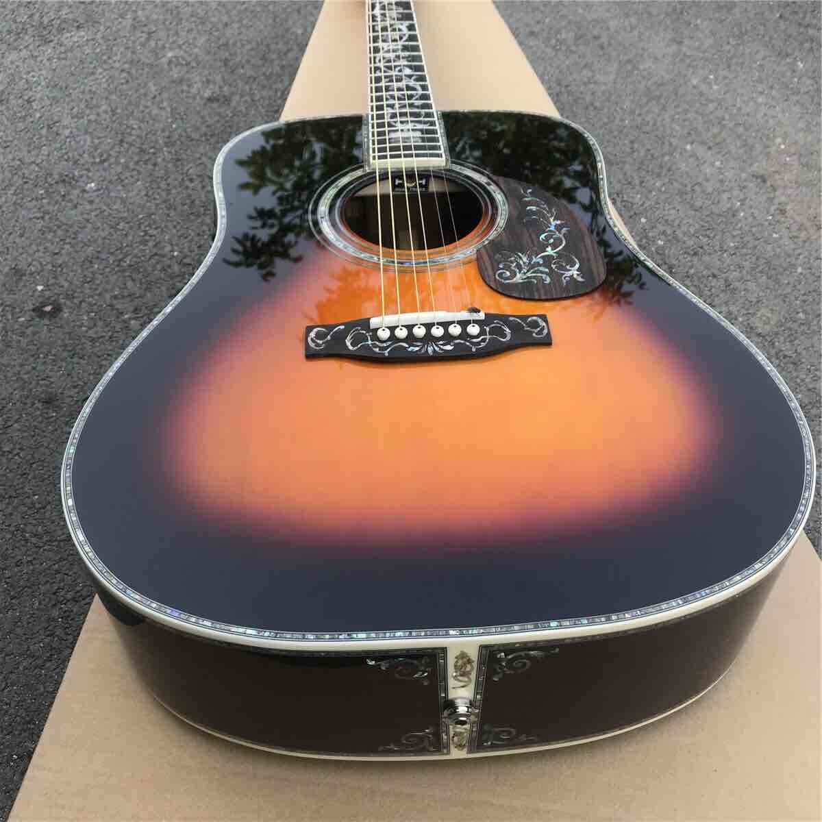 Custom Sunbrust Solid spruce top Tree Abalone inlays 41 inch 45D style acoustic guitar free shipping