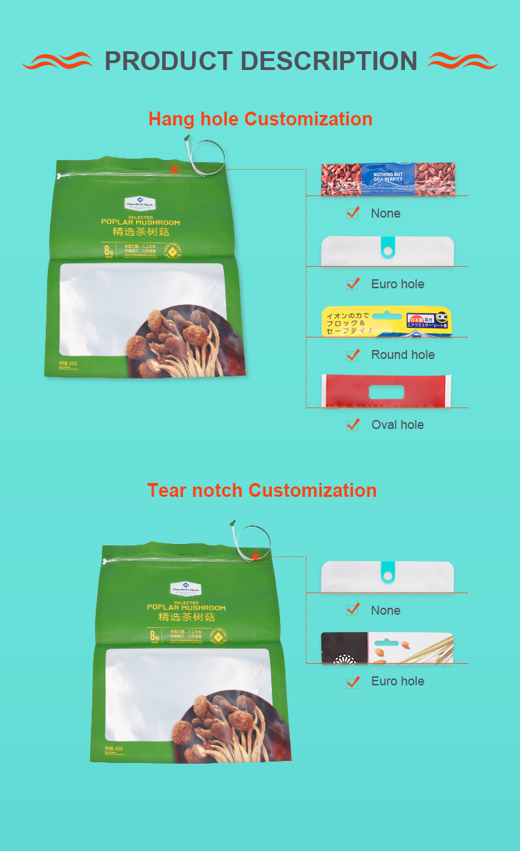 Aluminum Plated Zipper Packaging Bags Upright For Mushroom Hazelnut Nut