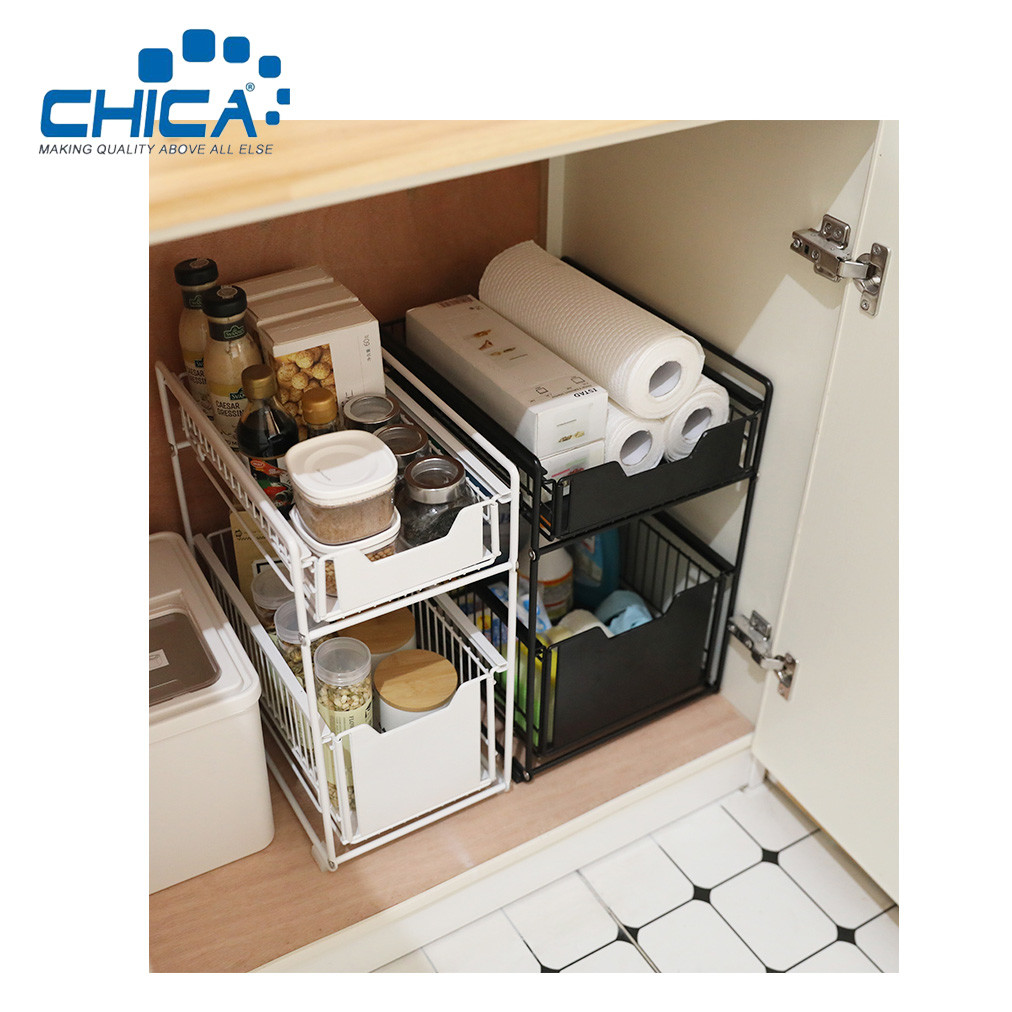White Color 2 Tiers Kitchen Fridge Storage Rack Black Color 37.4x21.9x44cm Fridge Rack Accessories of Kitchen Sink