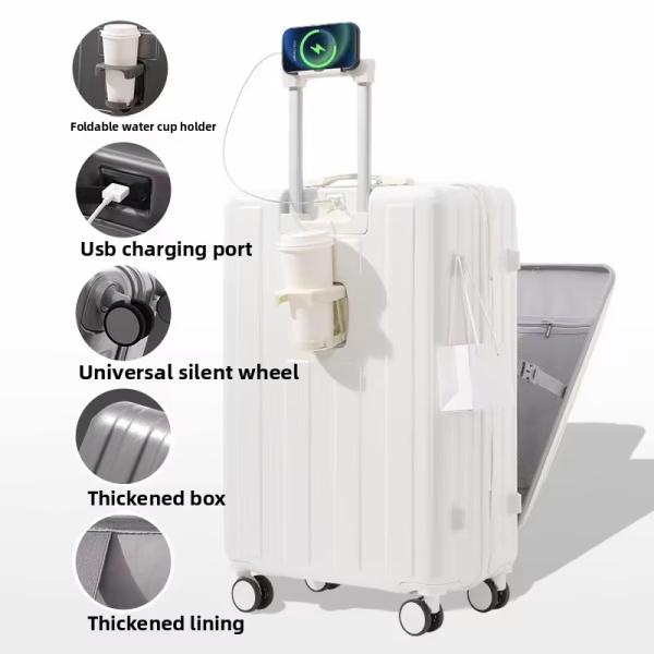 360° Spinner Wheels Front Opening USB Port Business Travel Bag Durable Luggage for Modern Simple Style Holiday Travel