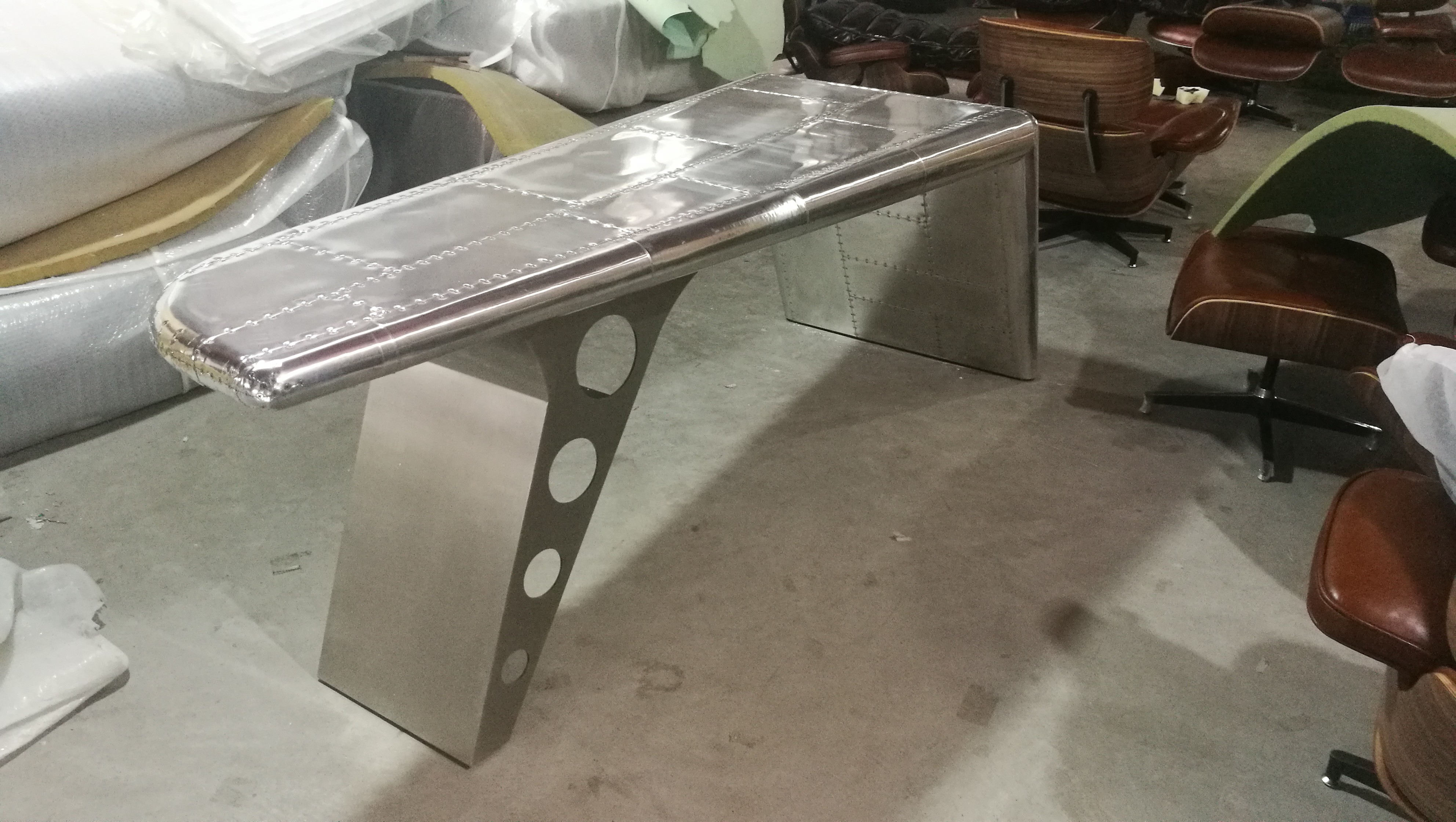 Retro Rivet Restoration Hardware Airplane Wing Desk L232cm Aviator Office Desk