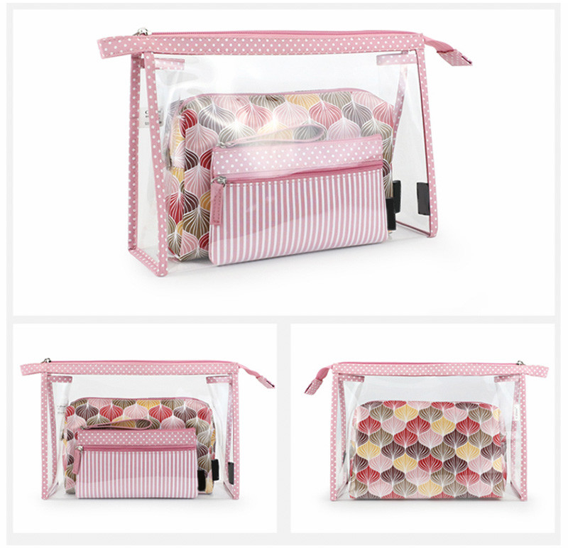 Custom Two Compartment PVC Cosmetic Organizer Bag Transparent