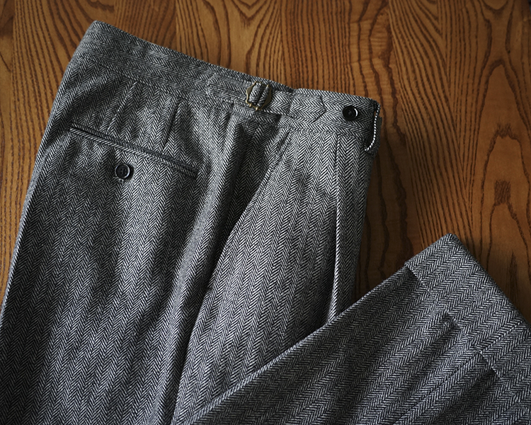 British Paris Button Wool Herringbone Trousers for Men's Autumn and Winter Business Wear