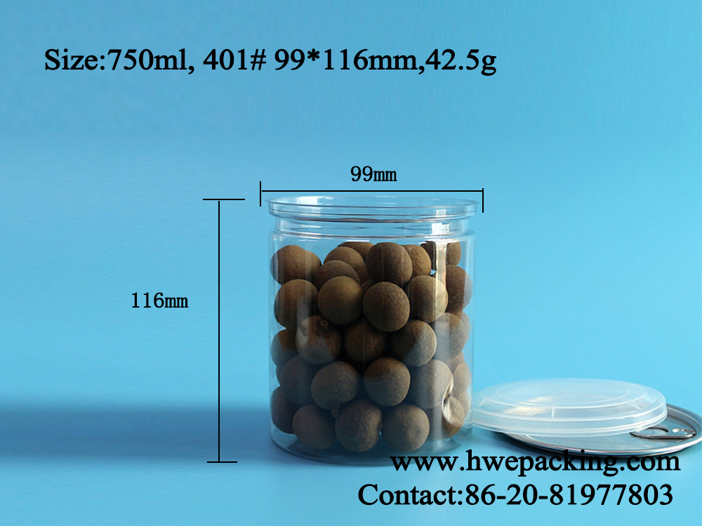 750ml Clear Plastic Cans Screen Print Food Grade Packing Bpa Free Empty Pet Can Easy Open Lid