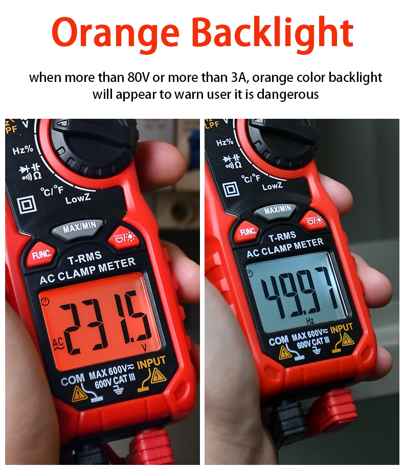 Manual 60A Digital Clamp Meters , 6000 Counts Clamp Voltage Meter