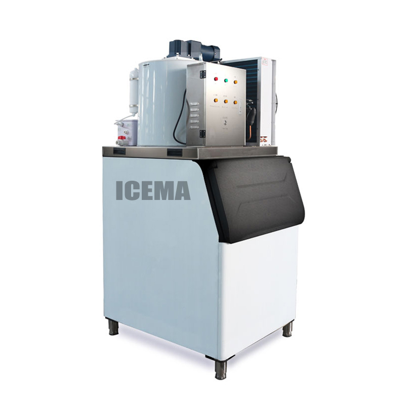 Water Cooling Condensation Way 1000kg Flake Ice Making Machine with Ice Storage Bin