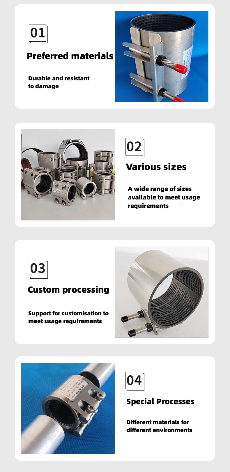Steam Hot Water Pipe Repair Clamp With Neoprene Seal Ring Stainless Steel 3 Inch 4 Inch 6 Inch