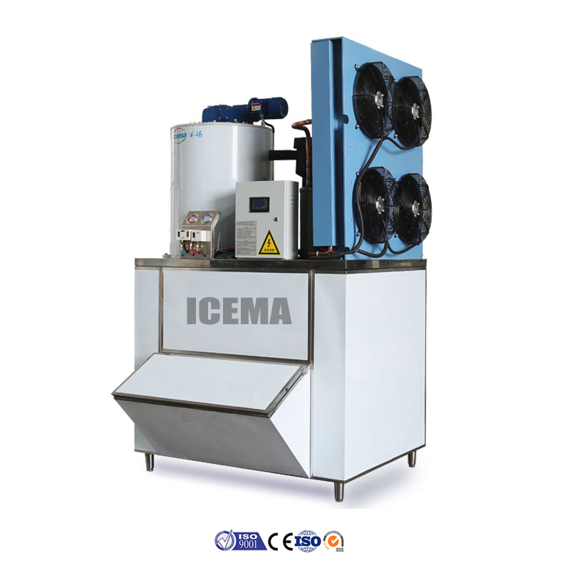 Water Cooling Condensation Way 1000kg Flake Ice Making Machine with Ice Storage Bin