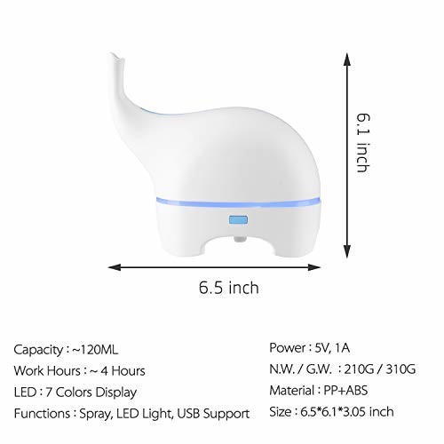 White Elephant 120ml Ultrasonic Aroma Diffuser For Baby Room