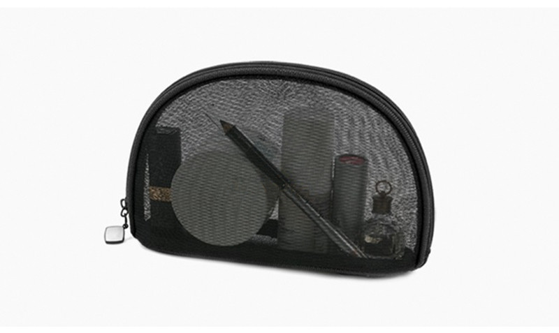 See Through Half Moon Shape Mesh Cosmetic Makeup Bag