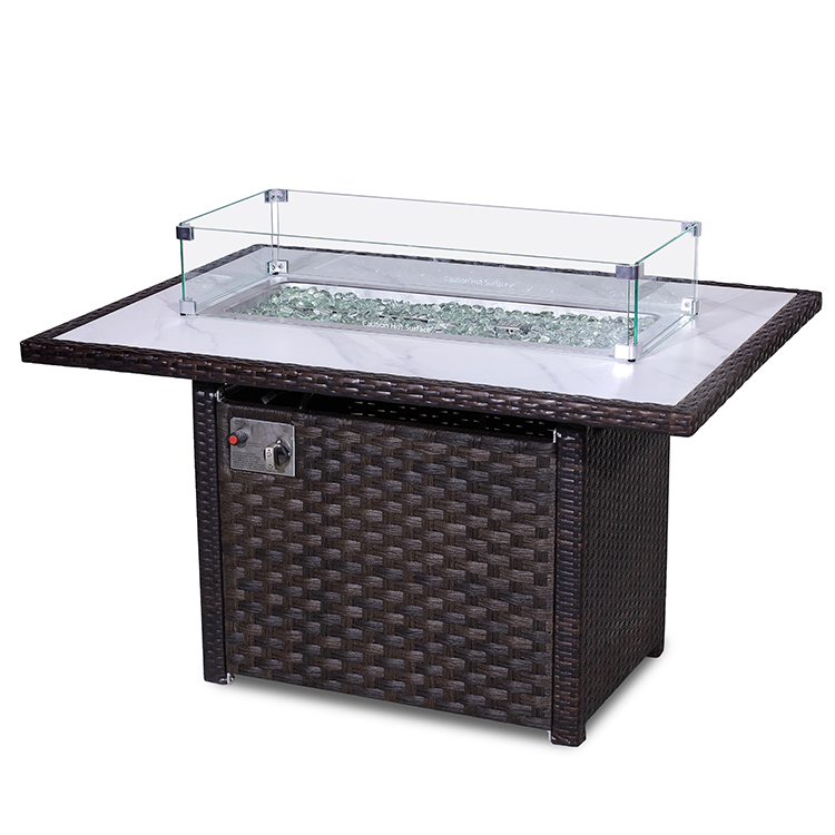 Rectangle Outdoor Propane Fire Pit Table 30 Inch 55000 BTU Square Rattan Gas Firepits
