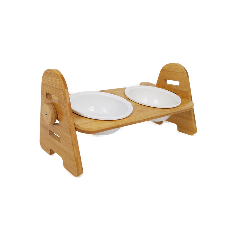 Ceramic Wooden Inclined Cat Food Bowl Double Sustainable ODM
