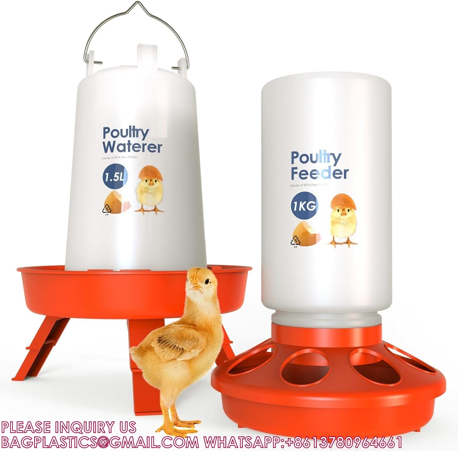 Recyclable Sustainable Plastic Chick Feeder Waterer Kit Chicken Feeder and Waterer Set