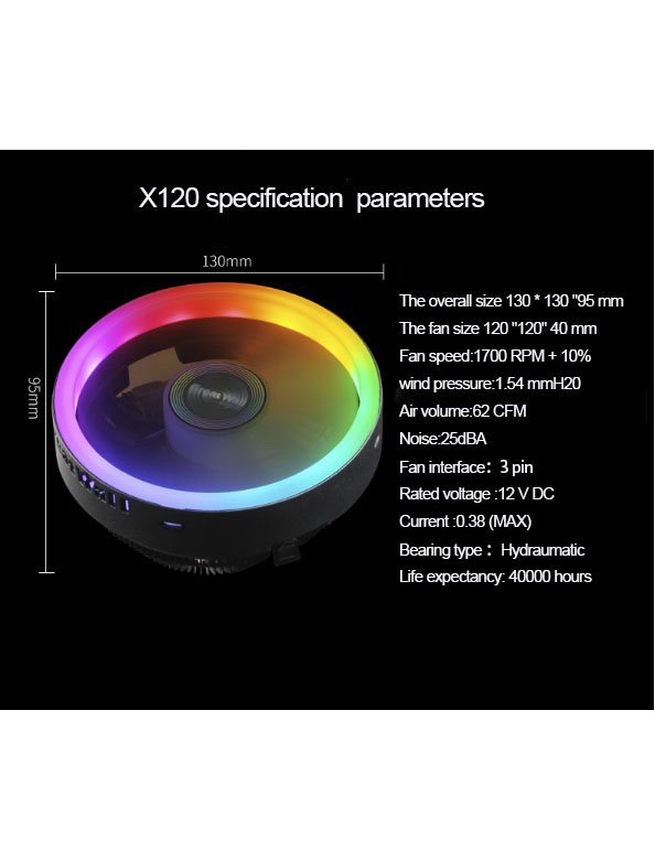62CFM Personal Computer CPU RGB Cooling Fan Air Heatsink Cooler Heat Radiator Fans Ventilador for PC Desktop