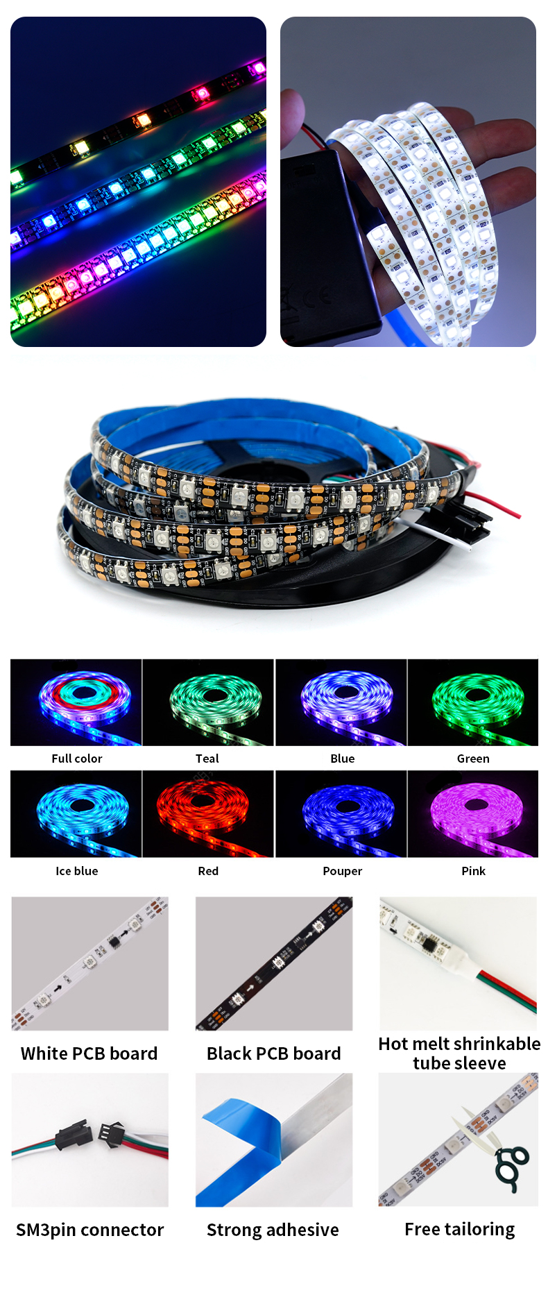 WiFi Controlled RGBW LED Strip Light 5m 10m 50m 12V 24V 5050 Colour Multicolor Change
