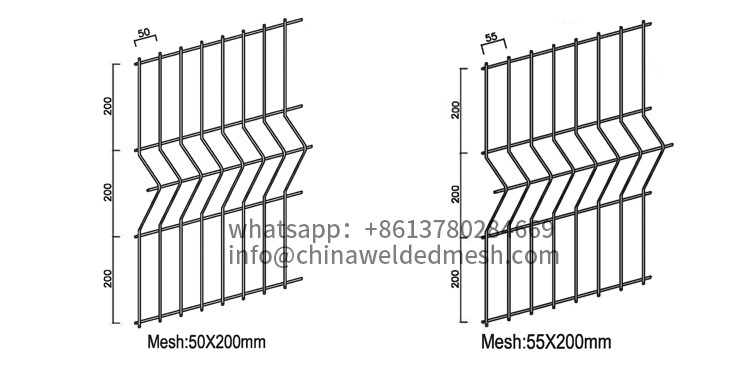 Powder Coated Curved Welded Mesh Fence Triangle Bending 60x200mm