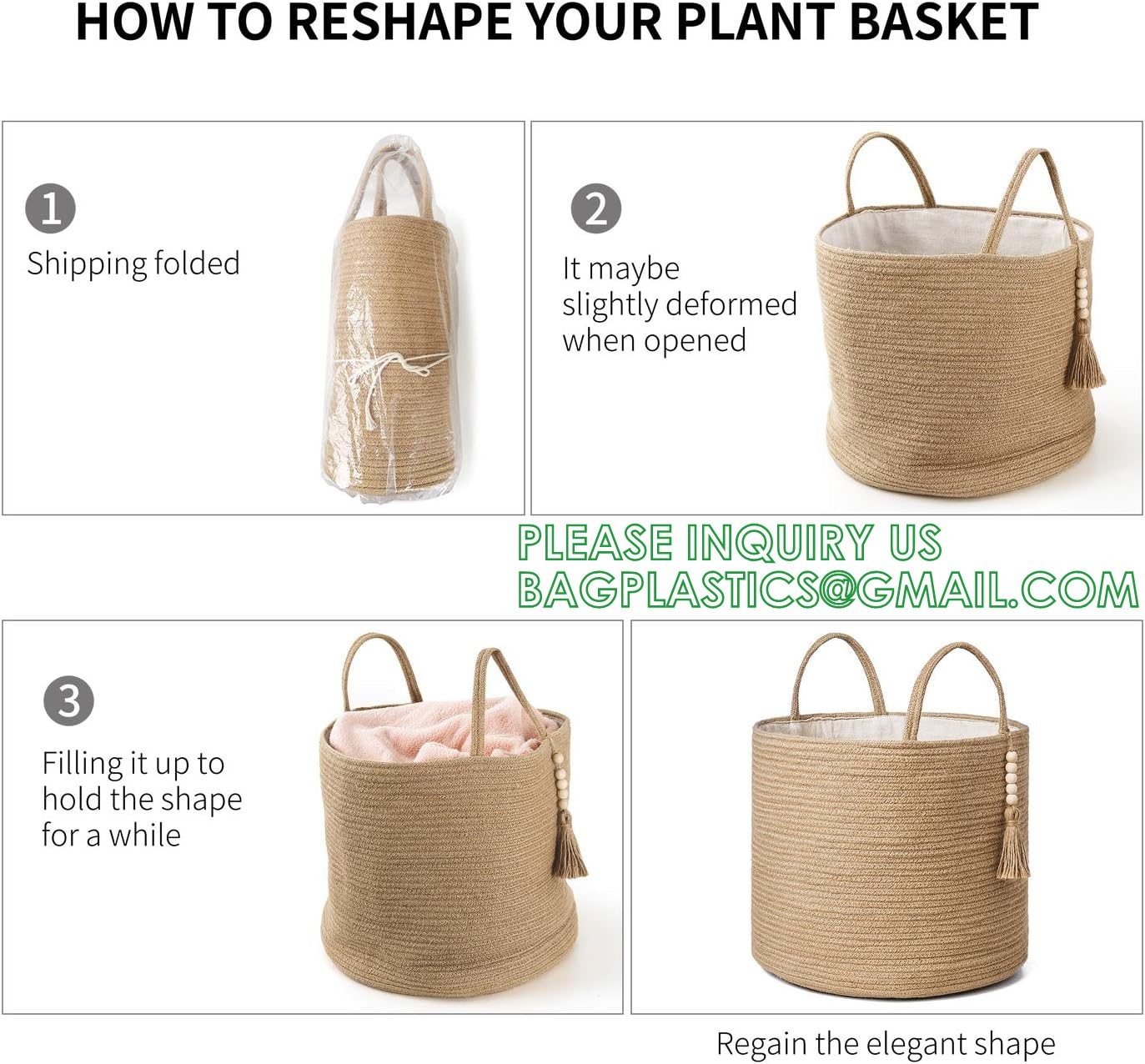 storage Basket Decorative Rope Basket Wooden Bead Decoration For Blankets,Toys,Clothes,Shoes,Plant Organizer Bin