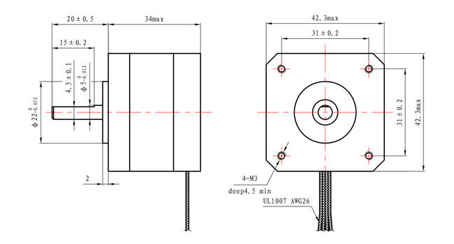 42x42x34mm 2 Phase Stepping Motor 1.8 Degree Nema 17 Stepper Motor 12V for Robot/CCTV with CE