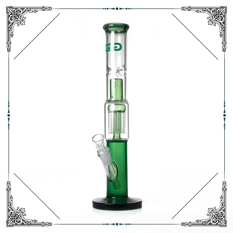 8 Tree Arms Perc Bongs 15'' Tall Straight Tube Green Glass Smoking Water Pipes