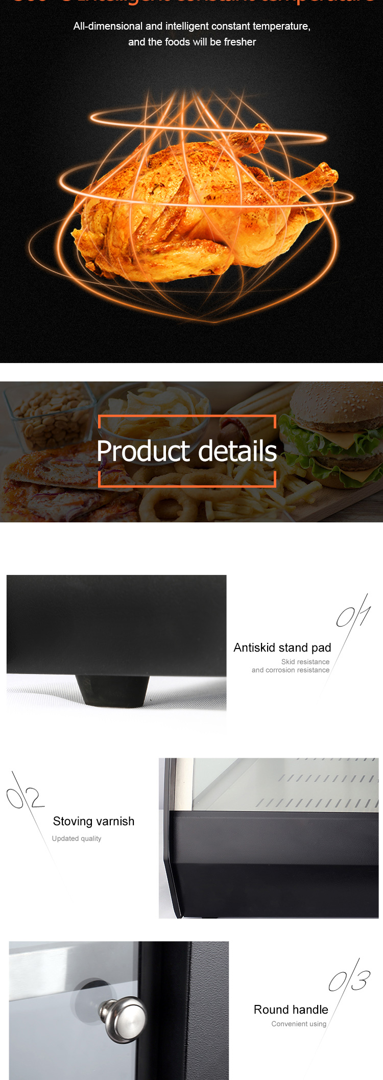 Fast Food Electric Food Warmer Display Pastry Showcase with 220V 250W Voltage Customize