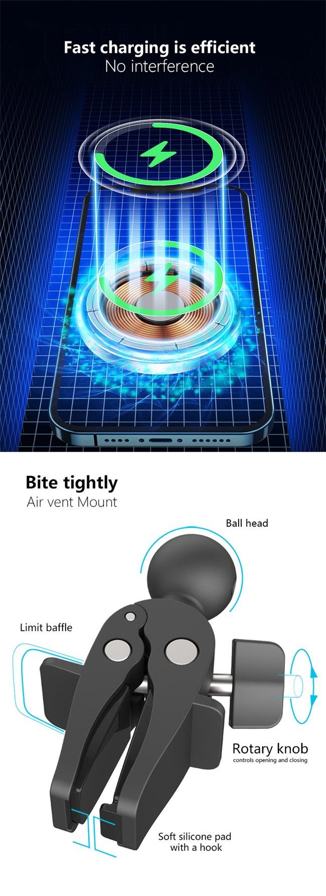 Metal 15w Qi Wireless Charger Portable Magsafe Car Phone Holder