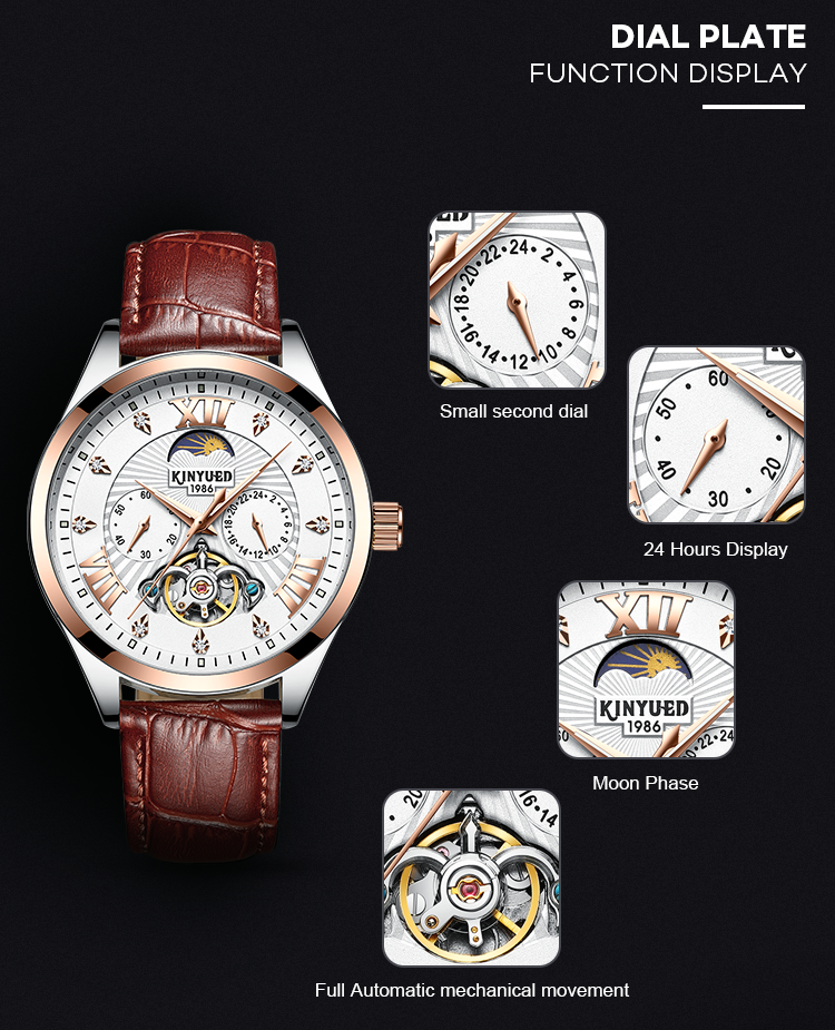 Crystal Diamond Leather Wrist Watch Luminous Moonphase Automatic Watch