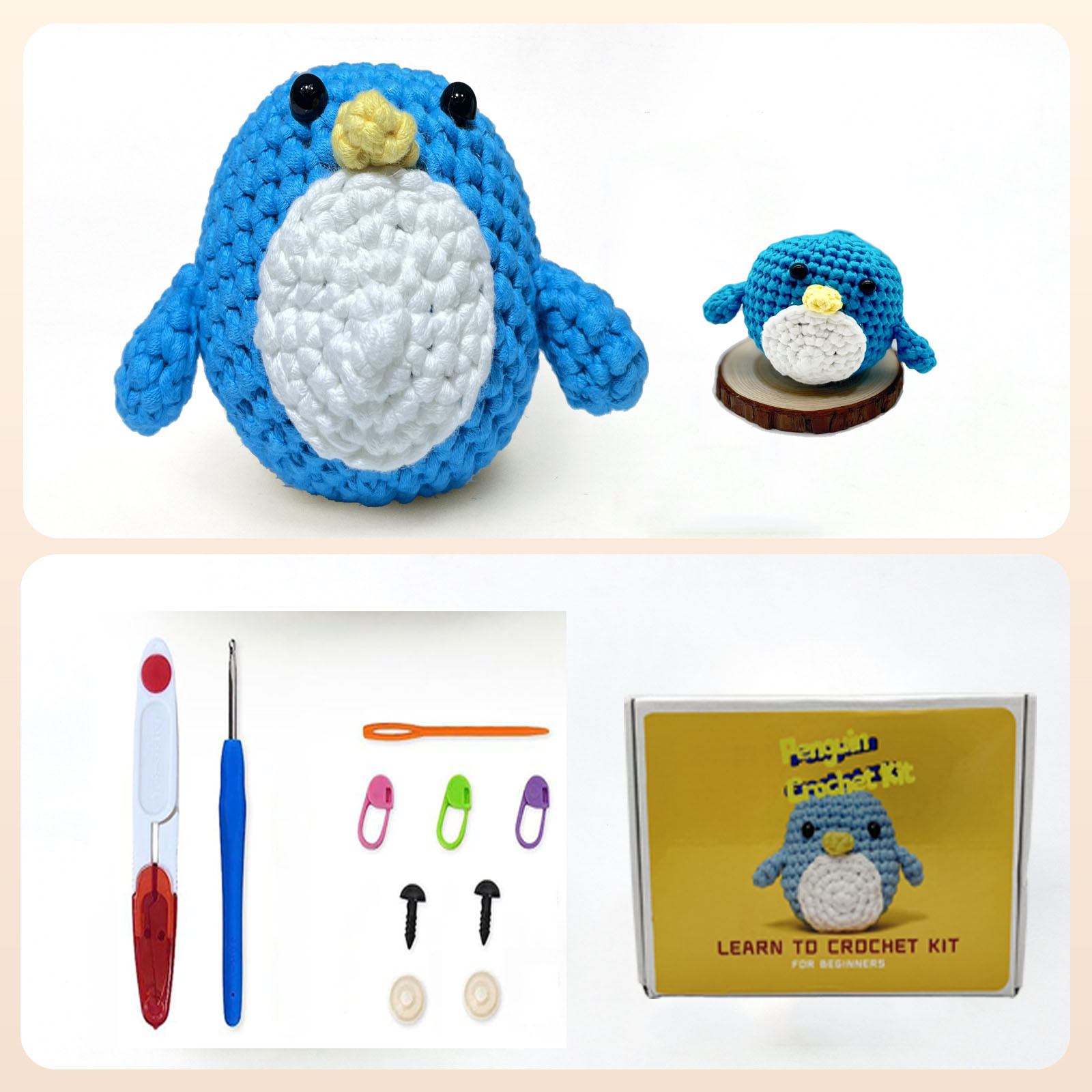 Ready Stock Seven Craft Cute Penguin DIY Crochet Kit Milk Cotton For Beginners