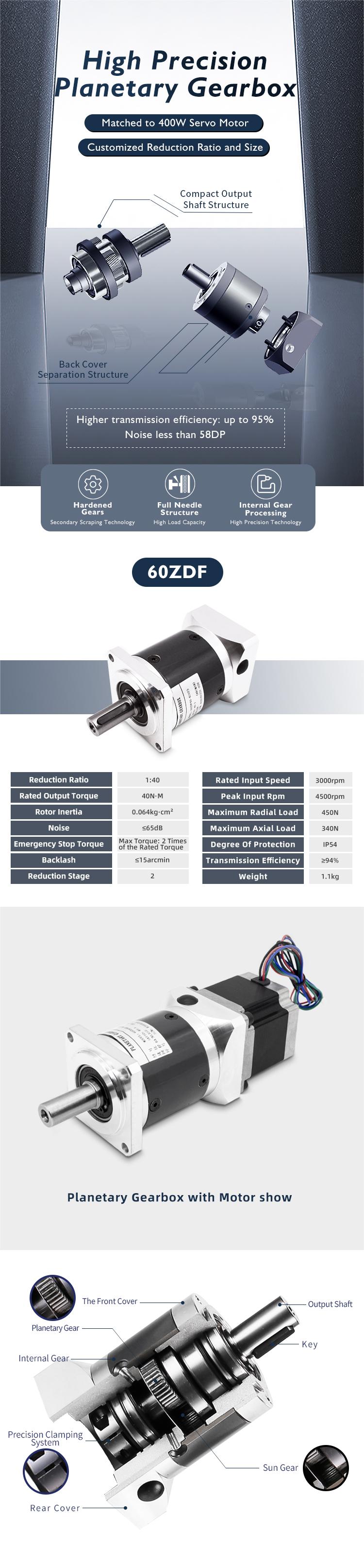 1.1 KG 60mm Customized Reduction Ratio 40 Speed Reducer Gearbox for 400w AC Servo Motor