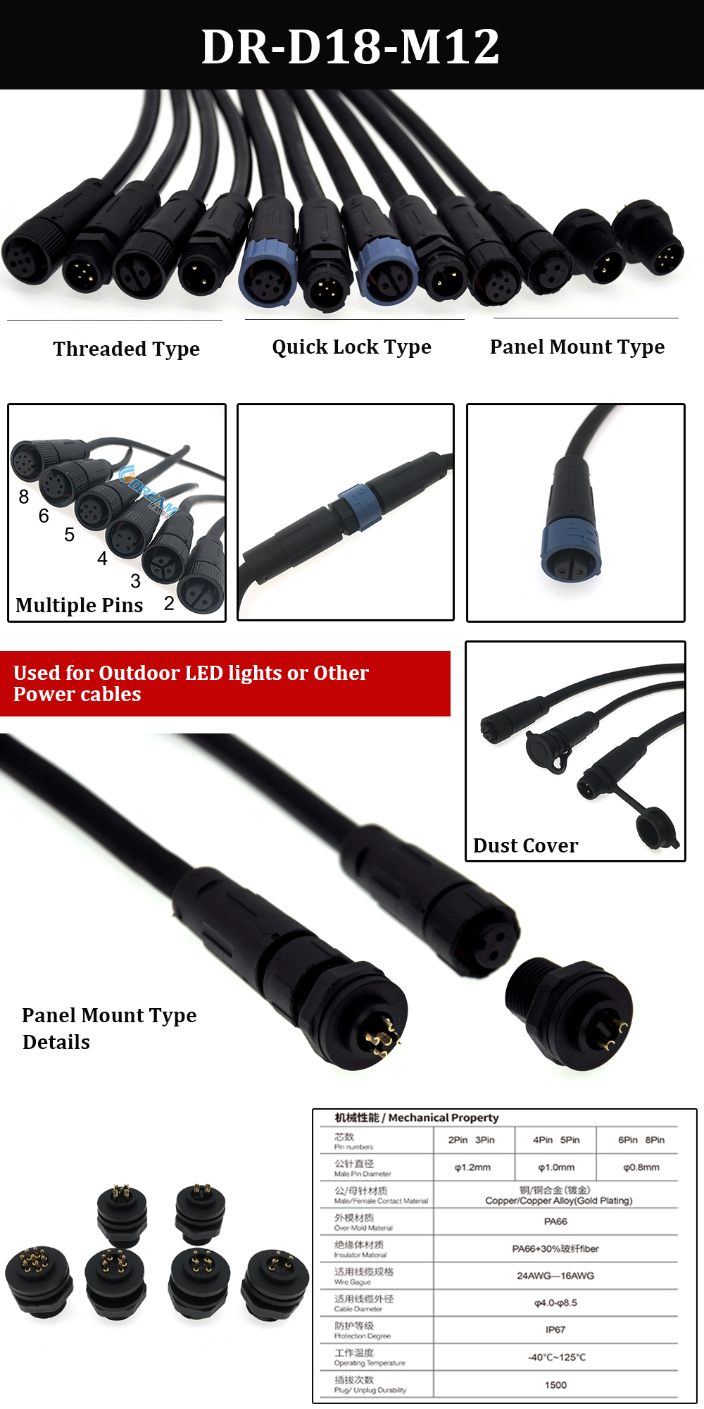 NEW M Series Connector M12 Connector Power Cable Male Female Electrical Connector