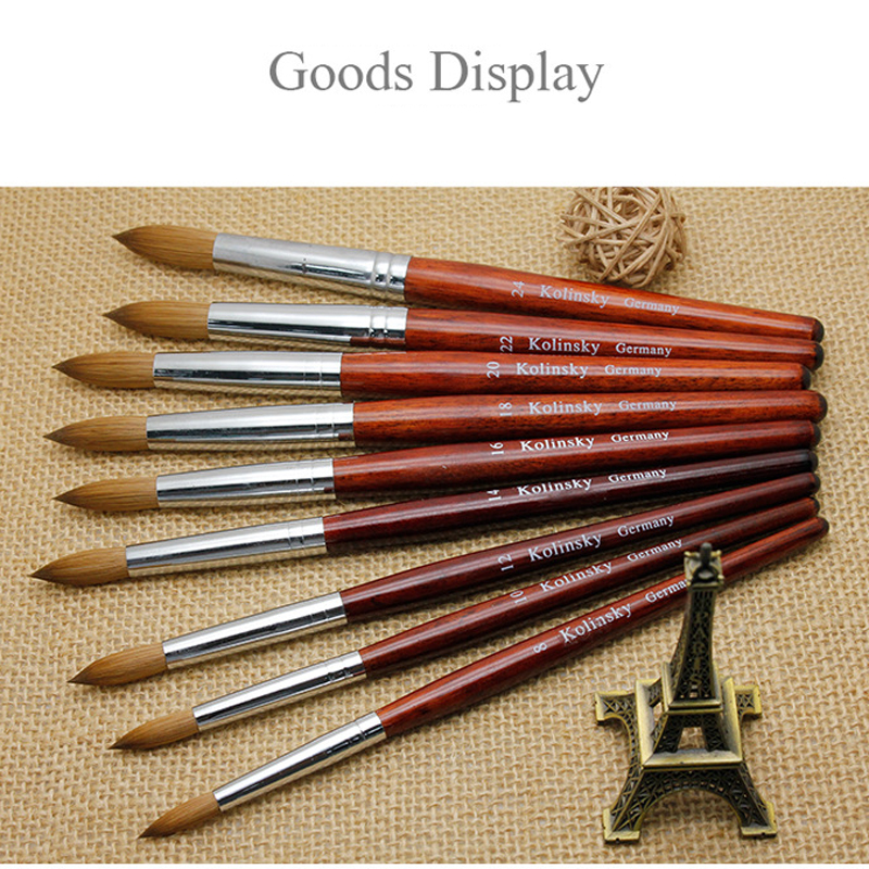 Kolinsky Acrylic Nail Brush Art Hidi Red Wood Handle With Different Sizes