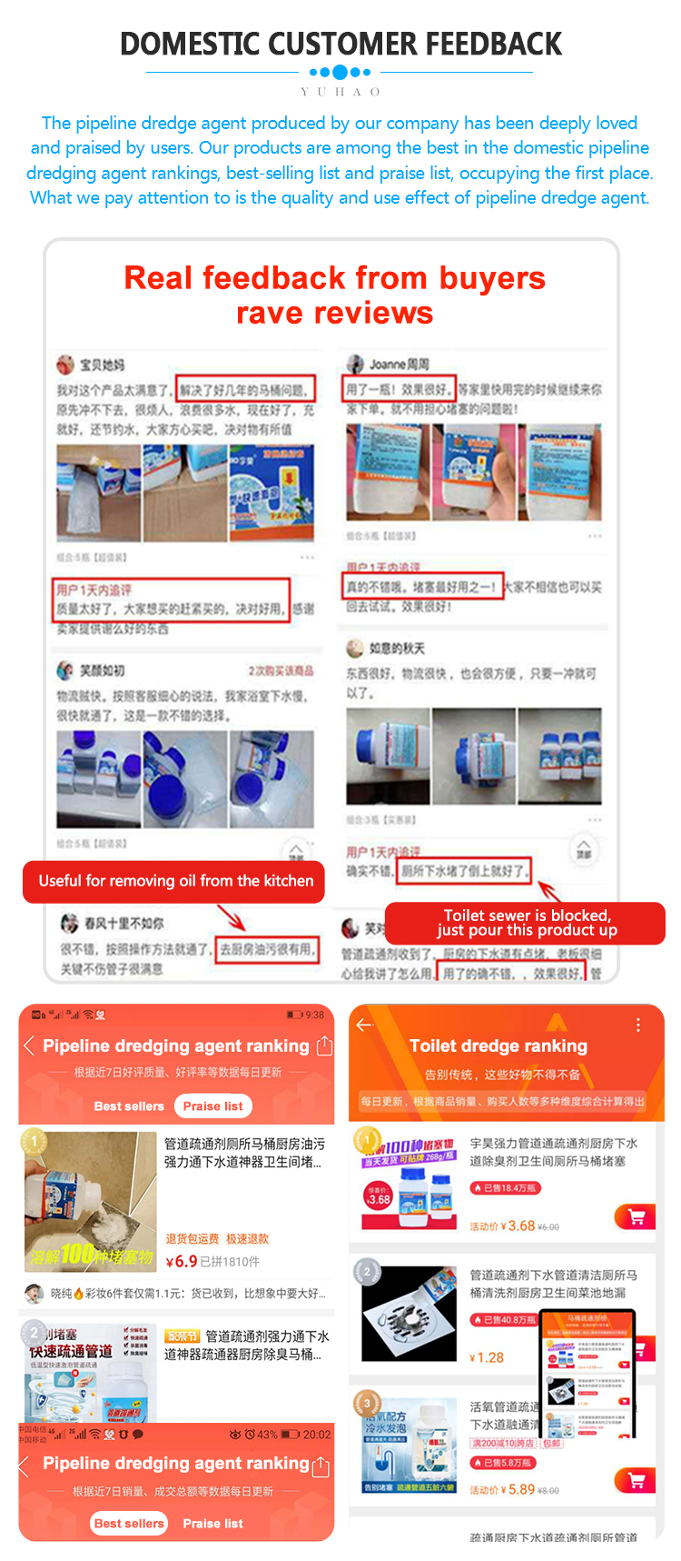 Home Essentials Hygiene Toilet Pipe Cleaner Powder Detergent Non Corrosive