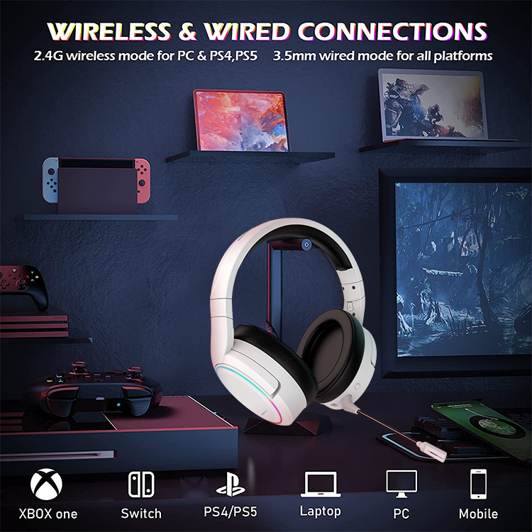 2.4G PC Wireless Gaming Headphones With Volume Control Over Ear Headsets