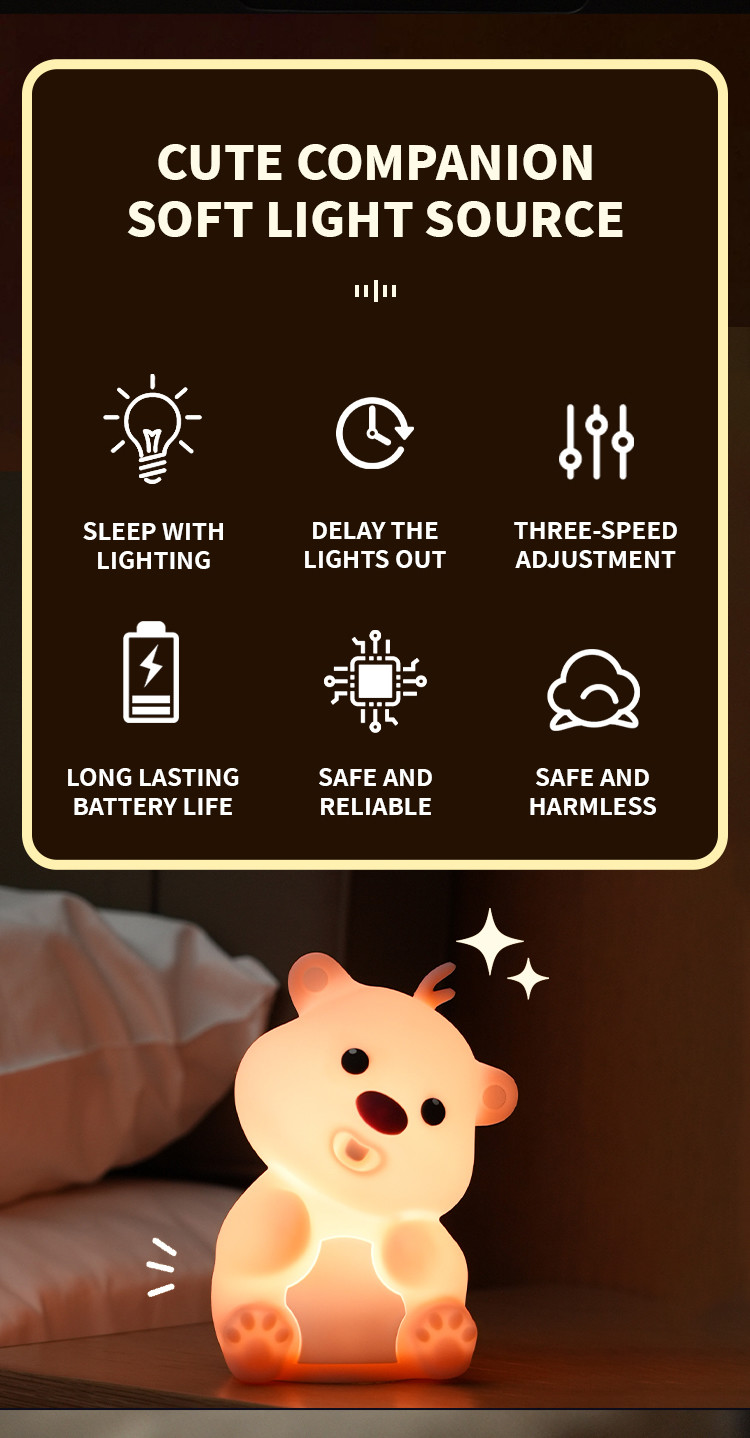 Cute Bear Shape Silicone Night Light Silicone Bedroom Decor Table Rechargeable Bedside Lamp