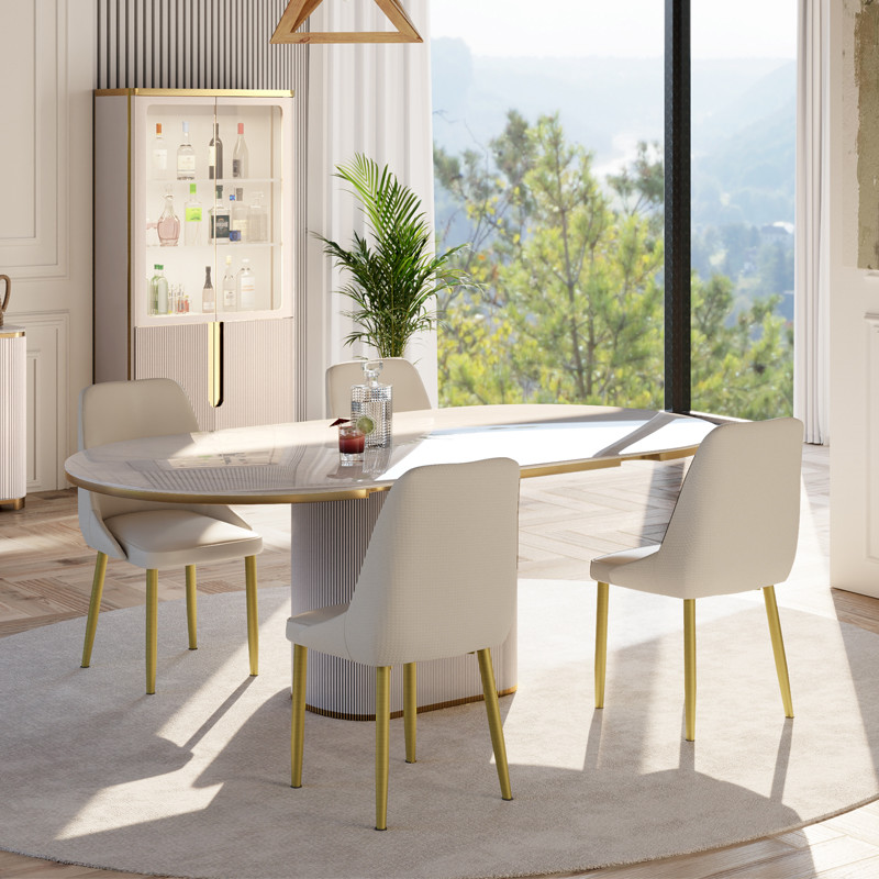Modern Design White Large Wooden Dinning Table And Chair Set 4 Seater Home Furniture Marble Slate Dining Table For 6