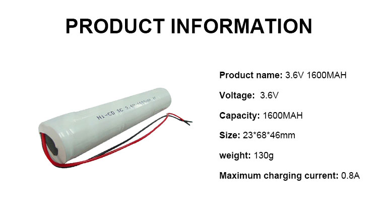 Nickel SC Nicd Battery 3.6v 1600mah Rechargeable Battery Pack
