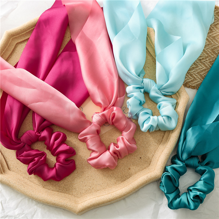 Ponytail Scarf Scrunchie Holders Imitate Silk Satin Solid Color Knotting Ribbon 28cm 20g