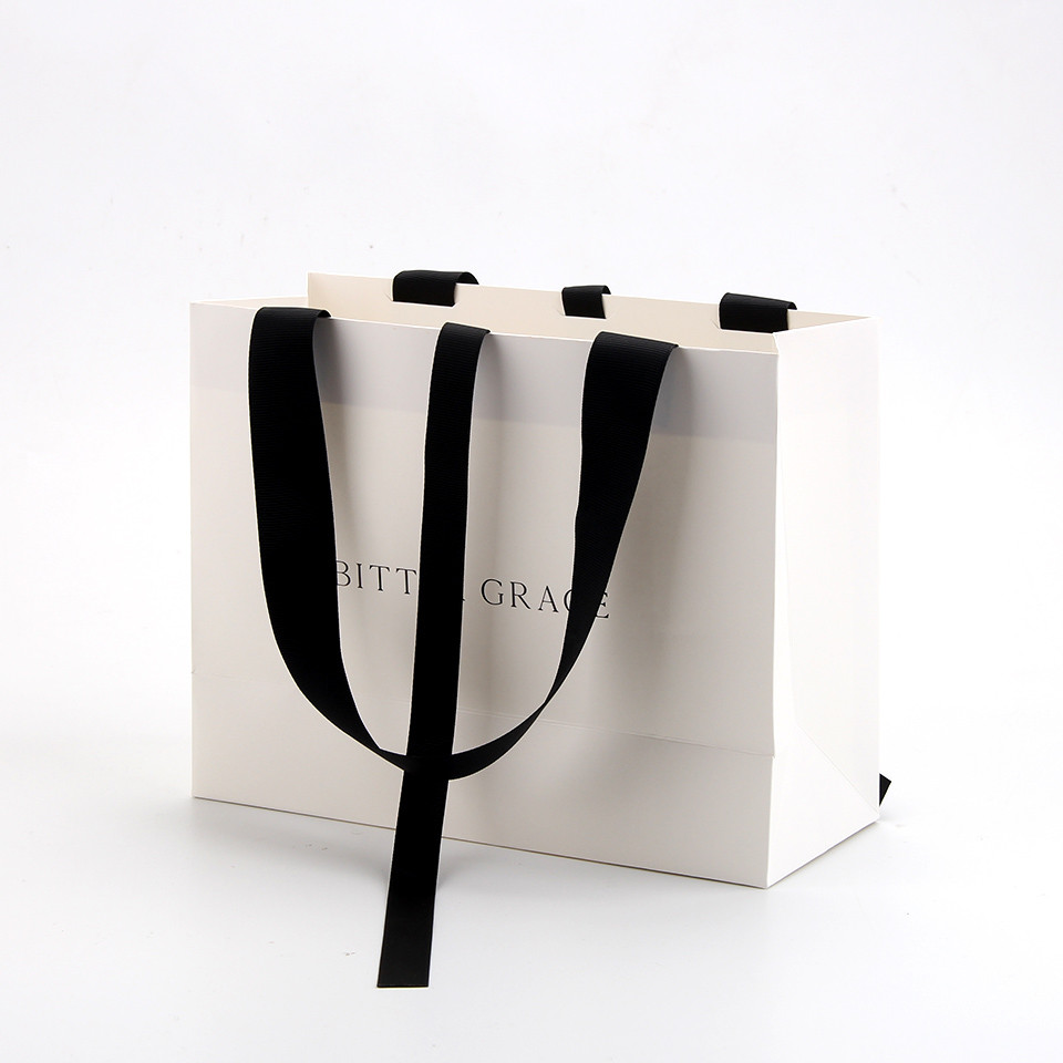 Eco Friendly Custom Printed Bamboo Paper Shopping Bag With Ribbon Handle