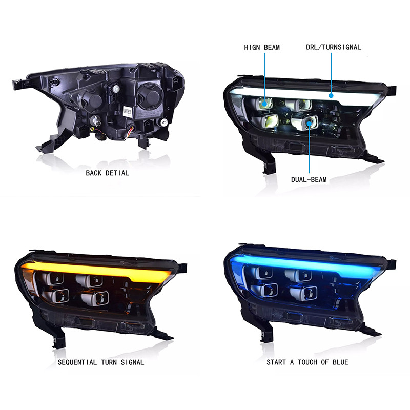 Ford Ranger T7 T8 Full Led Headlights 4 Len Projector ABS Material
