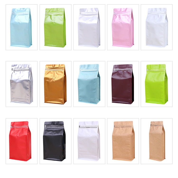 1lb White Black High Barrier Flat Bottom Coffee Bag Aluminumed Foil With Valve Resealable Side Zipper