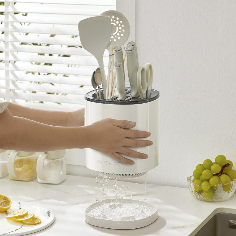 360 Rotating Kitchenware Storage Box Multi-functional Rotating Knife Holder Chopstick Barrel Knife Storage Rack Humanized Design