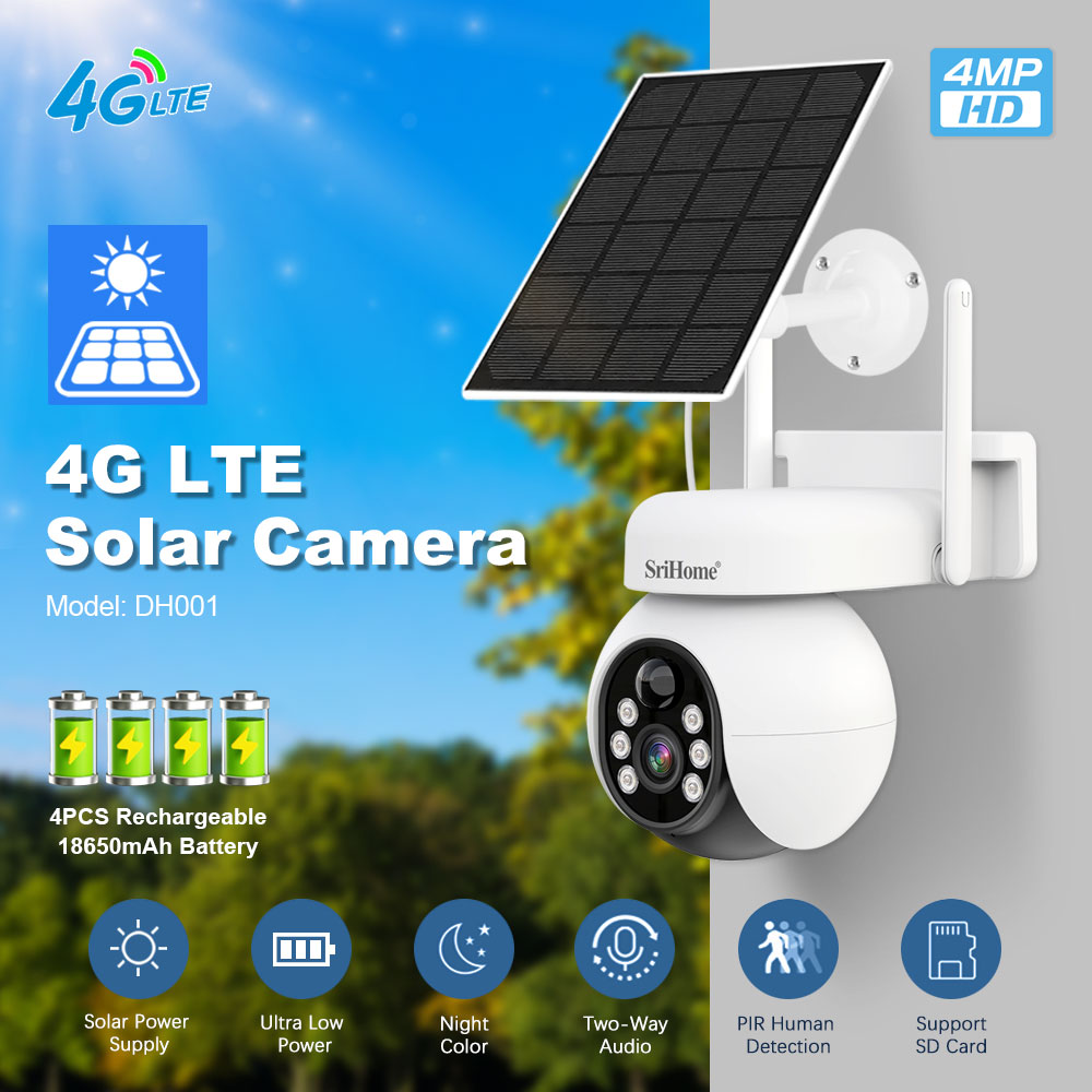 3W Solar Panel 4MP Solar CCTV PTZ Camera Outdoor Wireless Security Battery Power 4000mA Support 4G LTE mobile netw